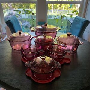 17 pc Vintage Pyrex Cranberry Cookware Collection